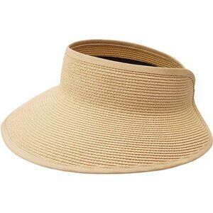 New Sun Visor Hats for Wome  Summer Ponytail Foldable Straw Beach Hat‎ UPF 50+